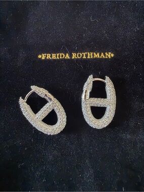 Freida Rothman Silver Pave Crystal Huggie Hoop Earrings